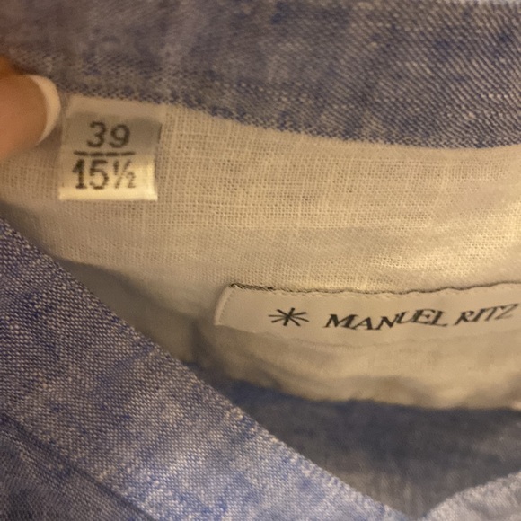 Manuel Ritz, band, Men's Light Blue, Flax Linen blend Button Down NWT $150 - Picture 9 of 12